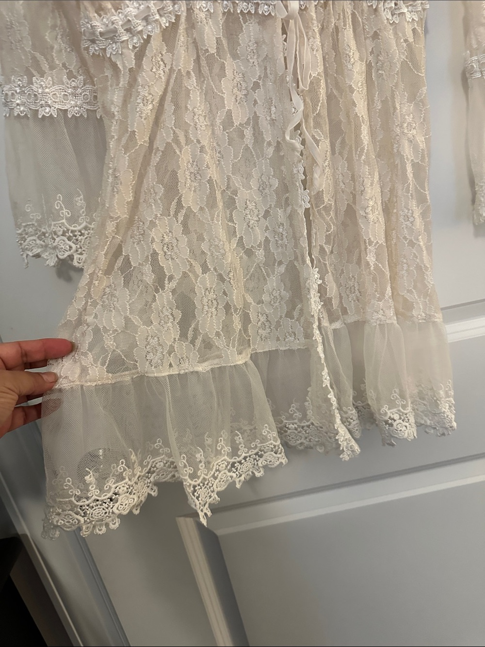 Sheer Lace Kimono Robe in Cream vintage 1 bottom loose - Picture 7 of 16